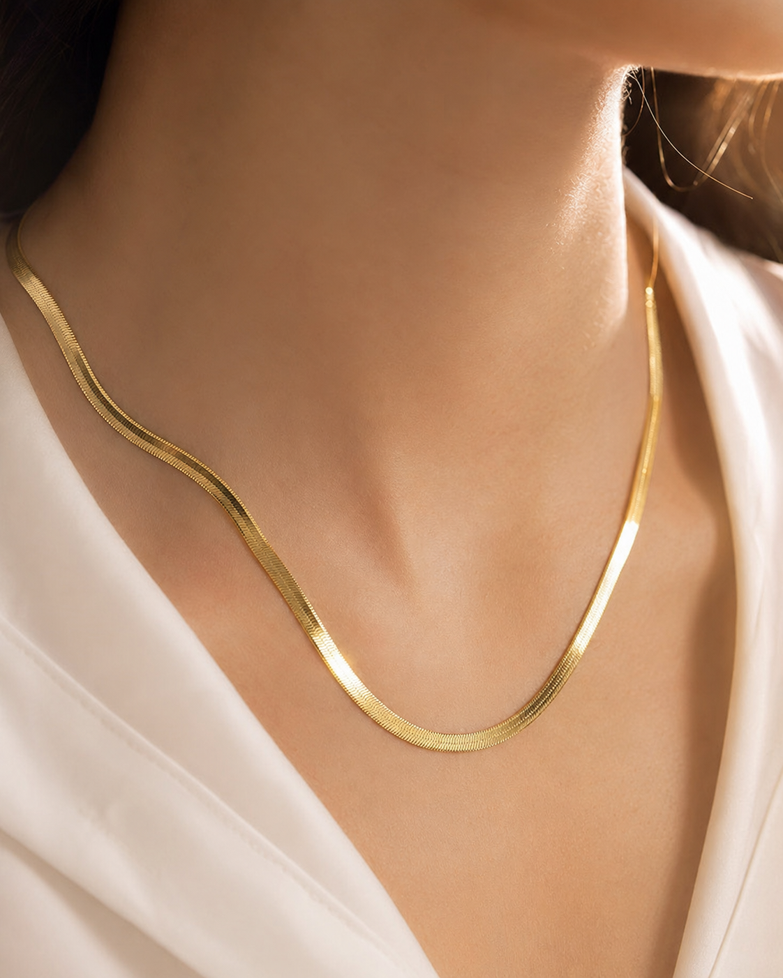 Gold Herringbone Snake Chain Necklace for Women | Stainless Steel Anti Tarnish Flat Chain | Minimalist Layering Necklace | Waterproof Everyday Jewelry Gift