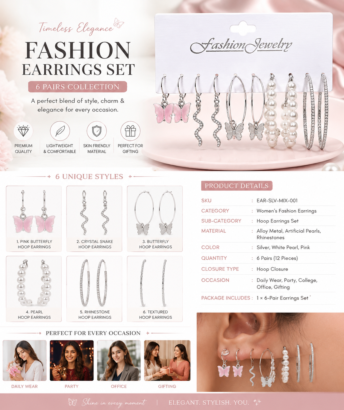 Korean combo Animal theme earrings combo| Trendy Korean Style Earrings for Women | Silver Plated Fashion Earrings | Lightweight Party Wear Jewellery|
