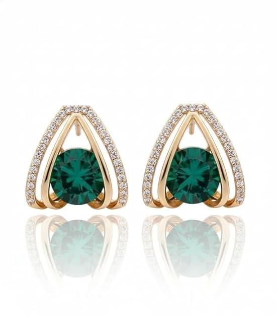 green emerald inspired earrings |Trendy Korean Style Earrings for Women | gold Plated Fashion Earrings | Lightweight Party Wear Jewellery|