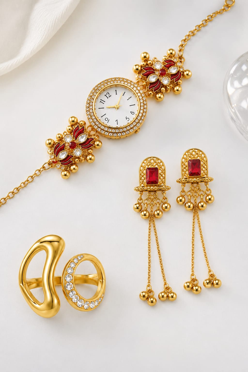 Viral combo Kashmiri watch Kashmiri earring and free adjustable anti tarnish ring