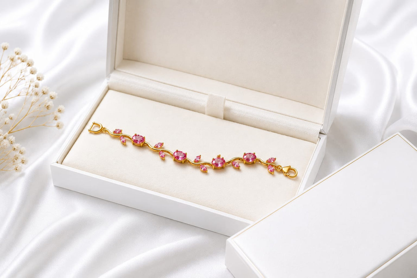 Pink Flora Luxe gold Bracelet | Oora by Zivya Celeste Anti-Tarnish Bracelet for Women & Girls | Premium Daily Wear Gold Bracelet