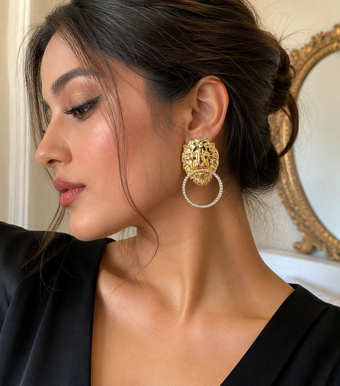 Royal Lion Luxe Statement Earrings | MODEL JEWELLERY |OORA'S EXCLUSIVE
