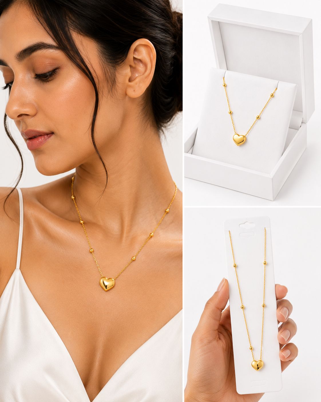 Gold tiny heart Pendant Necklace for Women | Stainless Steel Anti-Tarnish Waterproof Minimalist Chain | Everyday Luxury Jewellery | OORA by Zivya
