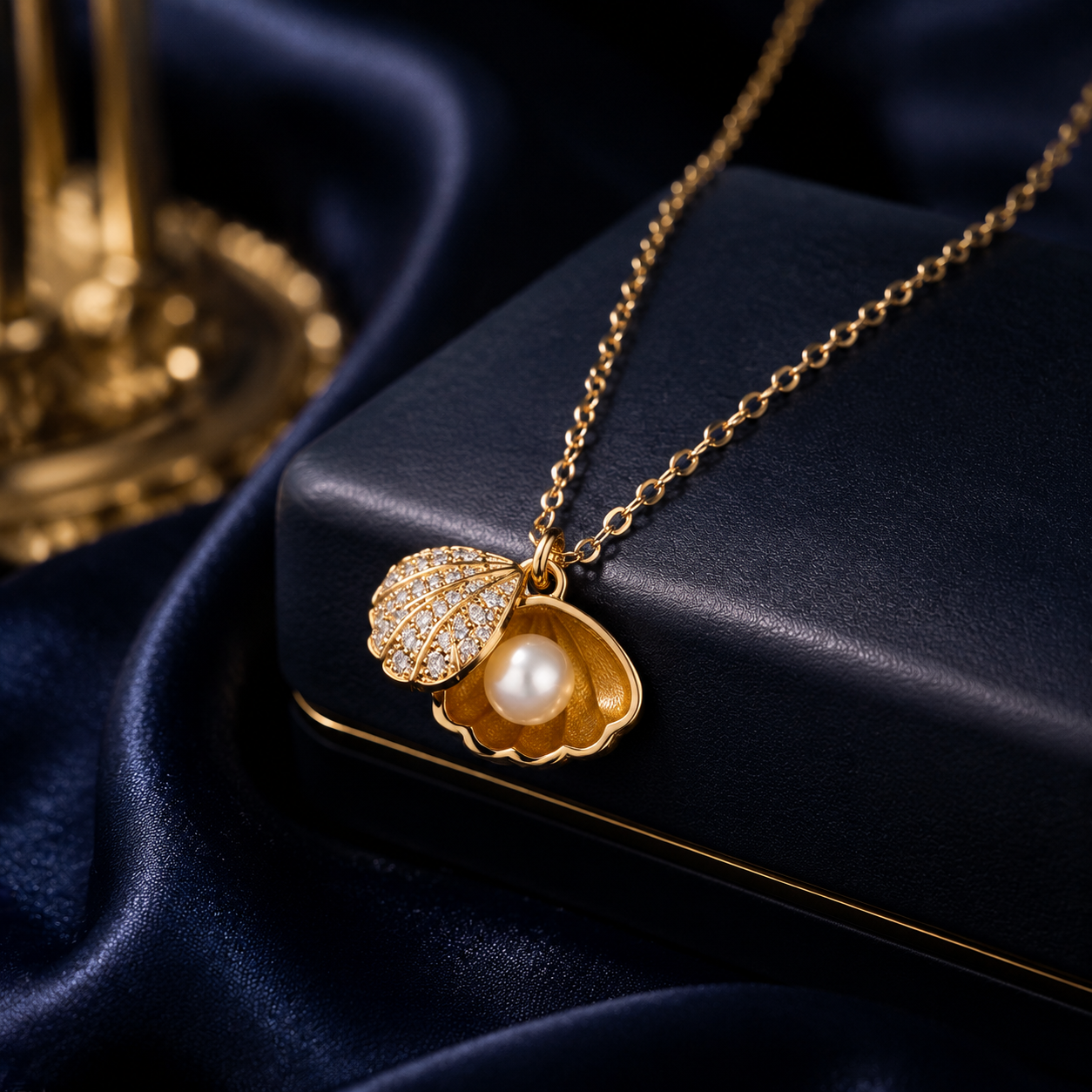 Oora by Zivya 18k Gold plated Pearl Shell Pendant Necklace for Women | Gold Plated Crystal Studded Seashell Necklace | Anti Tarnish Pendant Chain | Korean Stylish Jewelry for Girls | Birthday Anniversary Gift