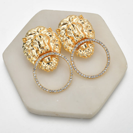 Exaggerated Lion Head Geometric Retro Style Stud Earrings For Women | MODEL JEWELLERY |OOR'S EXCLUSIVE