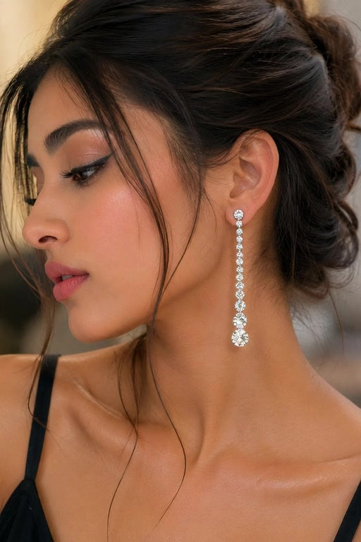 Crystal long  drop earrings | Trendy Korean Style Earrings for Women | silver   Plated Fashion Earrings | Lightweight Party Wear Jewellery|
