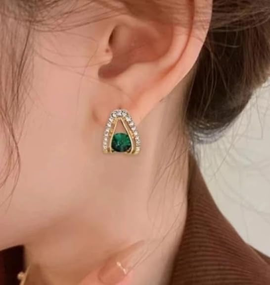 Green emerald inspired earrings |Trendy Korean Style Earrings for Women | gold Plated Fashion Earrings | Lightweight Party Wear Jewellery|