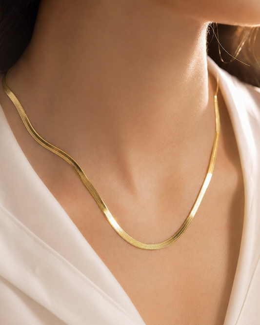 Gold Herringbone Snake Chain Necklace for Women | Stainless Steel Anti Tarnish Flat Chain | Minimalist Layering Necklace | Waterproof Everyday Jewelry Gift