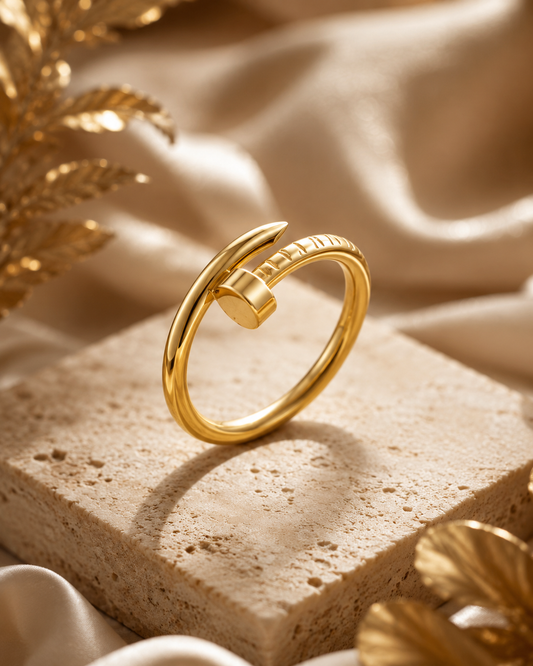 18K Gold Plated Nail Ring for Women | Stainless Steel Anti Tarnish Minimal Adjustable Statement Ring | Luxury Designer Fashion Jewellery