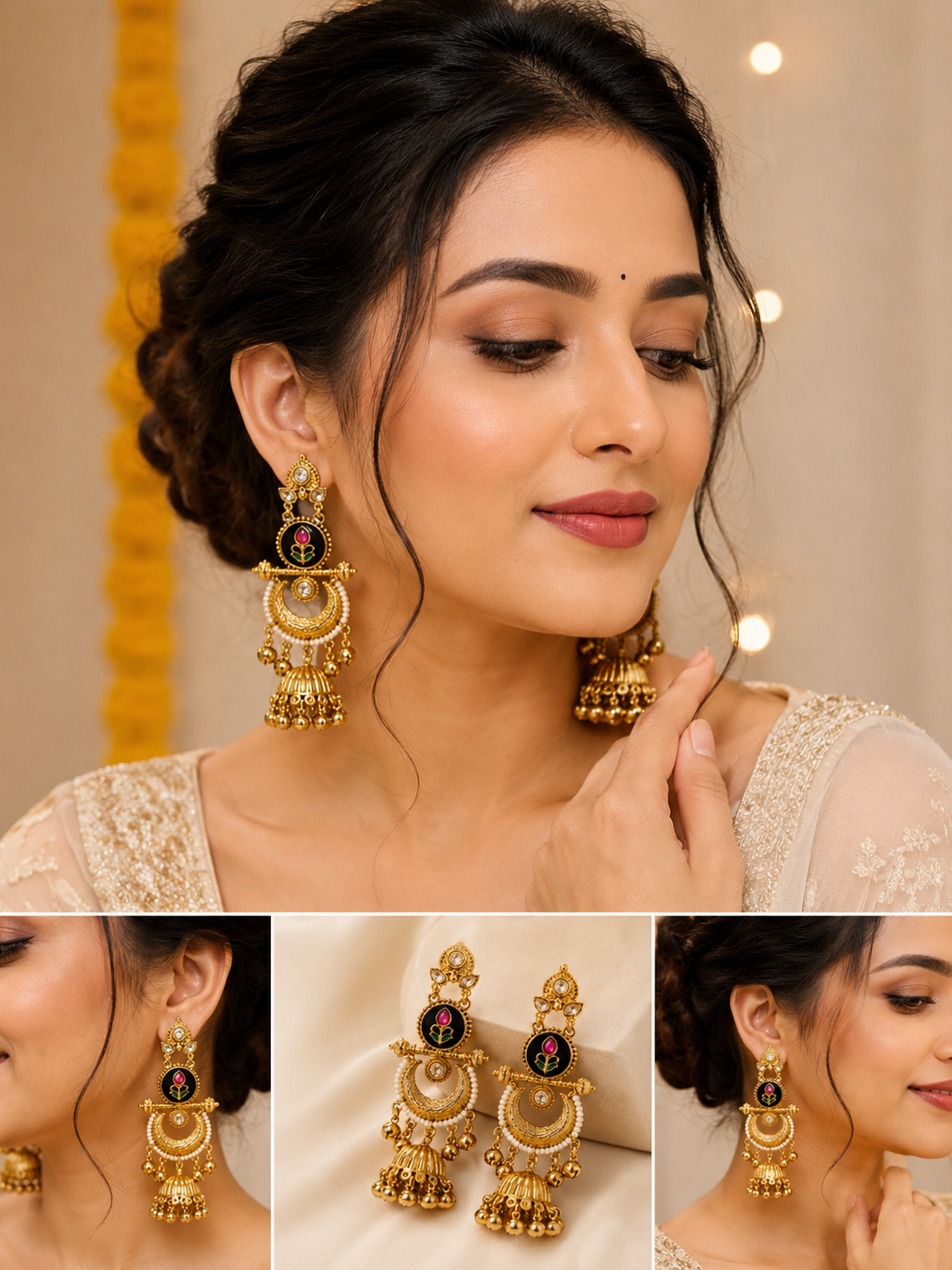 Kashmiri Tulip Jhumka Earrings for Women | Traditional Gold Plated Pearl Drop Earrings | Ethnic Party Wear Earrings