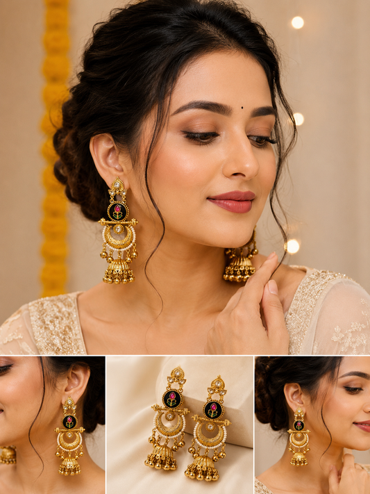 Kashmiri Tulip Jhumka Earrings for Women | Traditional Gold Plated Pearl Drop Earrings | Ethnic Party Wear Earrings