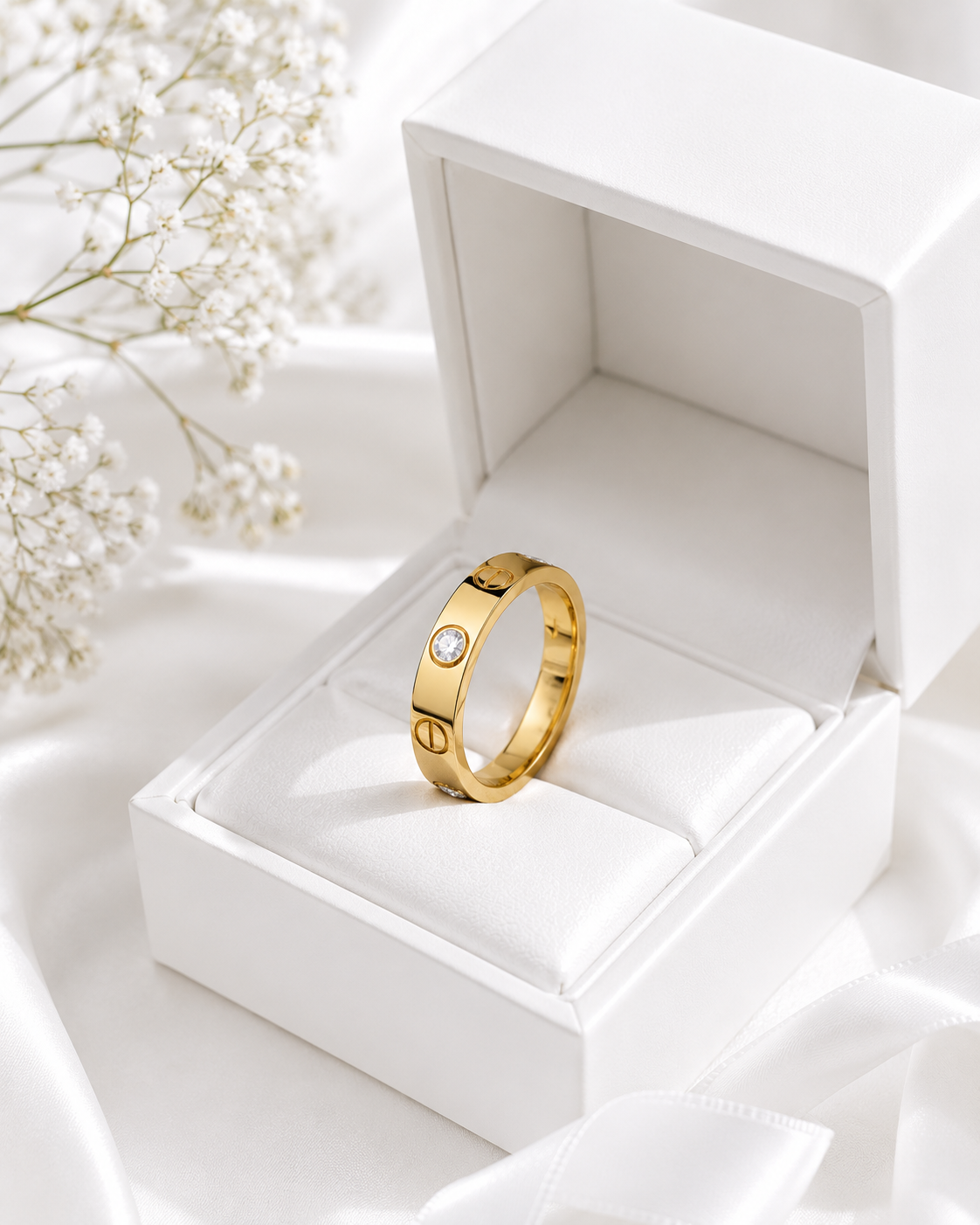 18K Gold Plated Cartier Style Screw Ring for Women | Stainless Steel Anti Tarnish CZ Diamond Minimal Luxury Adjustable Ring