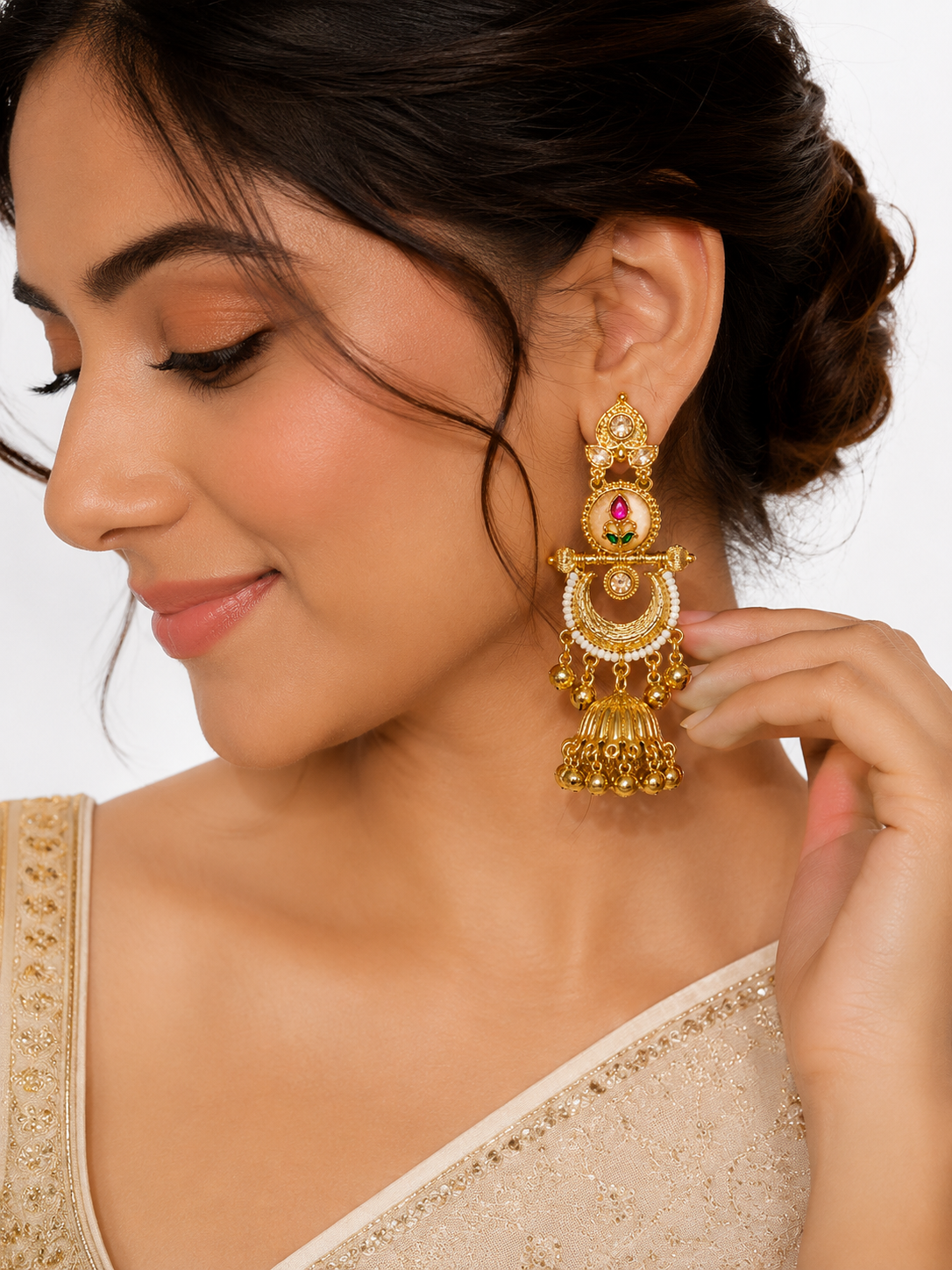 Kashmiri Tulip Jhumka Earrings for Women | Traditional Gold Plated Pearl Drop Earrings | Ethnic Party Wear Earrings (Copy)