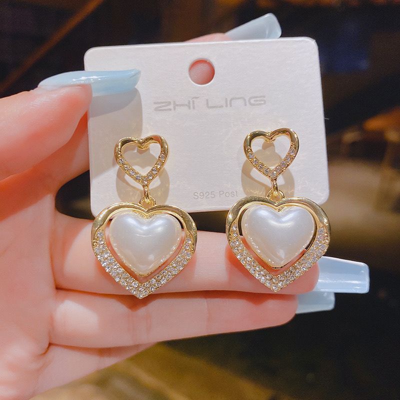 Heart Pearl big drop Statement earrings | Trendy Korean Style Earrings for Women | Silver  Plated Fashion Earrings | Lightweight Party Wear Jewellery