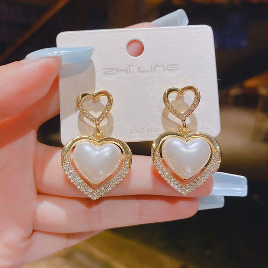 Heart Pearl big drop Statement earrings | Trendy Korean Style Earrings for Women | Silver  Plated Fashion Earrings | Lightweight Party Wear Jewellery