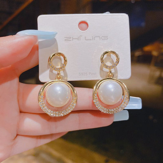 Moon Pearl big drop Statement earrings | Trendy Korean Style Earrings for Women | Silver  Plated Fashion Earrings | Lightweight Party Wear Jewellery