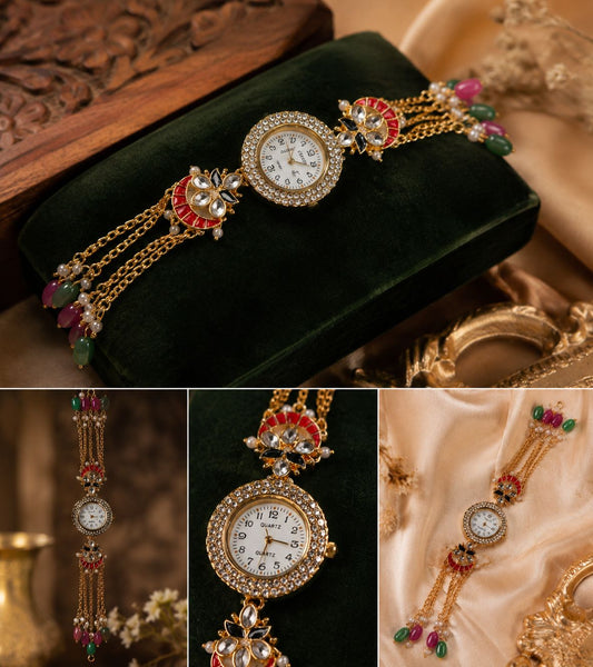 Kashmiri Heritage Analog Watch for Women | Traditional Floral Dial Designer Watch | Ethnic Fashion Wrist Watch