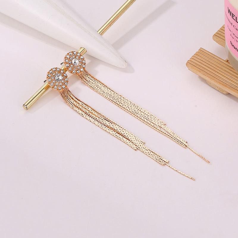 Elegant Glamour Rhinestone Tassel Earrings for Women | Gold Plated Long Chain Drop Earrings | Party Wear Statement Earrings