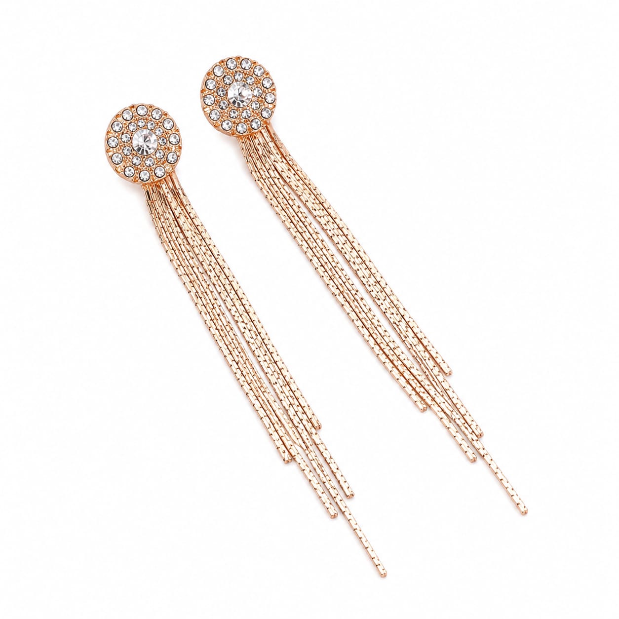Elegant Glamour Rhinestone Tassel Earrings for Women | Gold Plated Long Chain Drop Earrings | Party Wear Statement Earrings