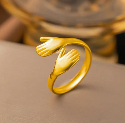Loving hug Arms Ring | 18K Gold Plated Ring for Women | Adjustable Stainless Steel Anti Tarnish Ring | Luxury Minimal Crystal Statement Ring | Waterproof Fashion Jewelry Gift for Girls