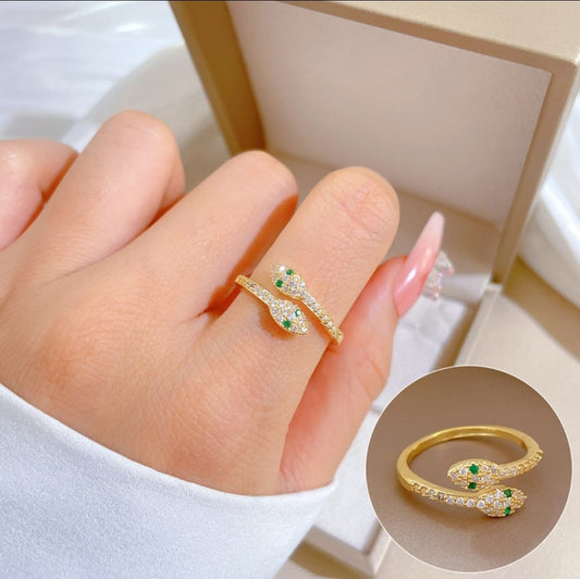 Snake Eye Ring | 18K Gold Plated Ring for Women | Adjustable Stainless Steel Anti Tarnish Ring | Luxury Minimal Crystal Statement Ring | Waterproof Fashion Jewelry Gift for Girls