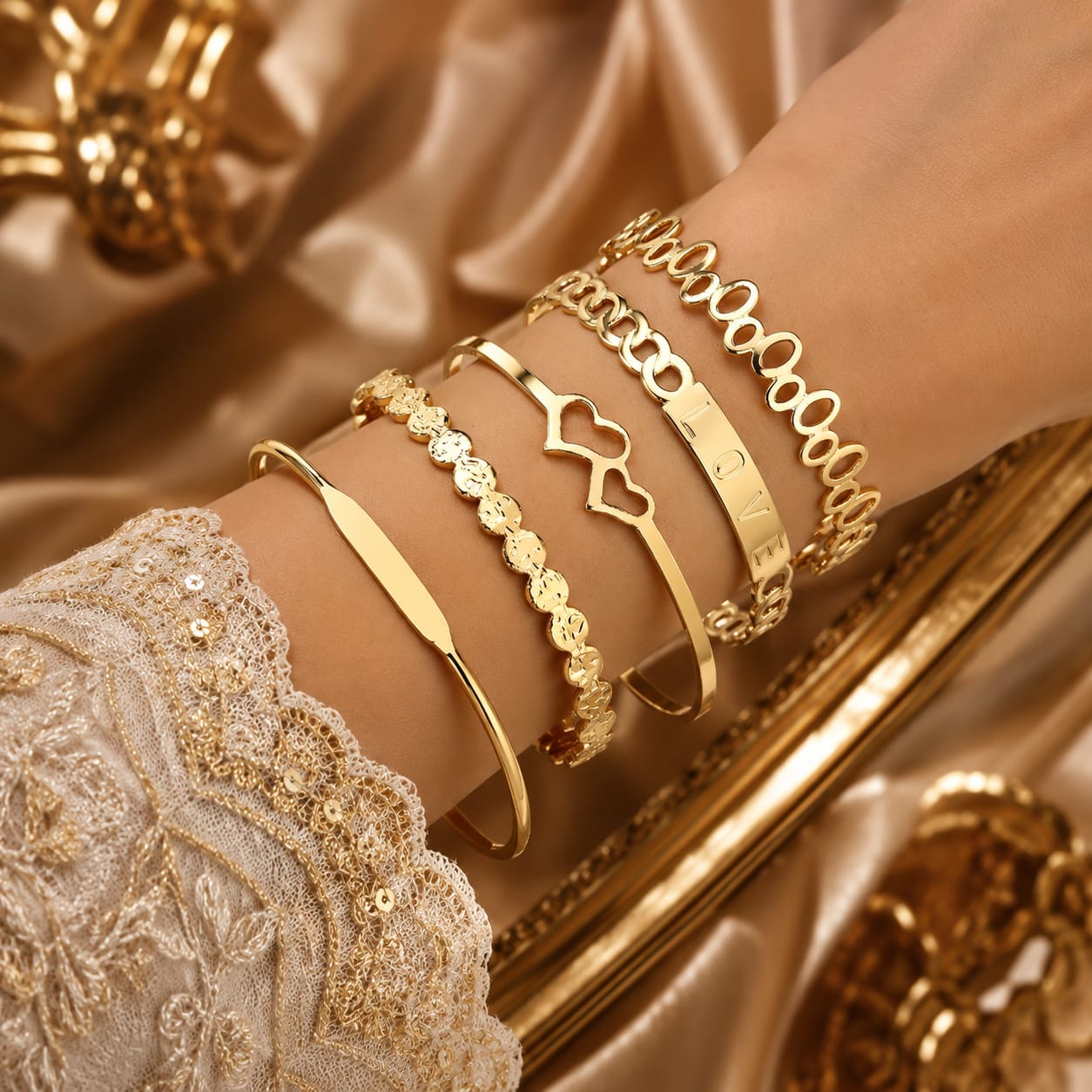 Oora by Zivya Gold Bracelet Set for Women & Girls | Anti-Tarnish Stackable Bracelet Combo | Trendy Fashion Jewelry