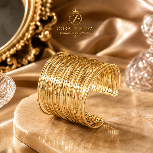 Gold Cuff Bracelet for Women | Adjustable Wire Bangle | Minimalist Statement Bracelet | Anti Tarnish Fashion Jewellery | Open Cuff Bracelet | Oora by Zivya
