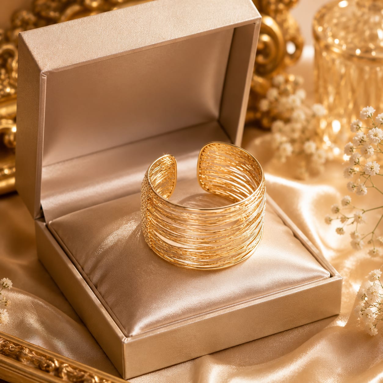 Gold Cuff Bracelet for Women | Adjustable Wire Bangle | Minimalist Statement Bracelet | Anti Tarnish Fashion Jewellery | Open Cuff Bracelet | Oora by Zivya
