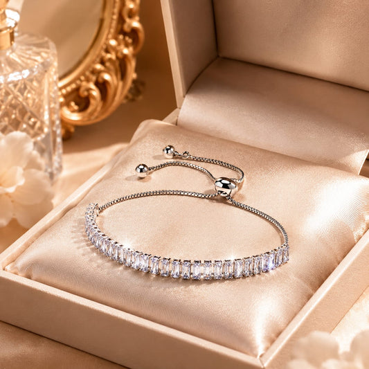 Silver Tennis Bracelet for Women with CZ Diamond Stones | Adjustable Anti Tarnish Luxury Bracelet by Oora by Zivya
