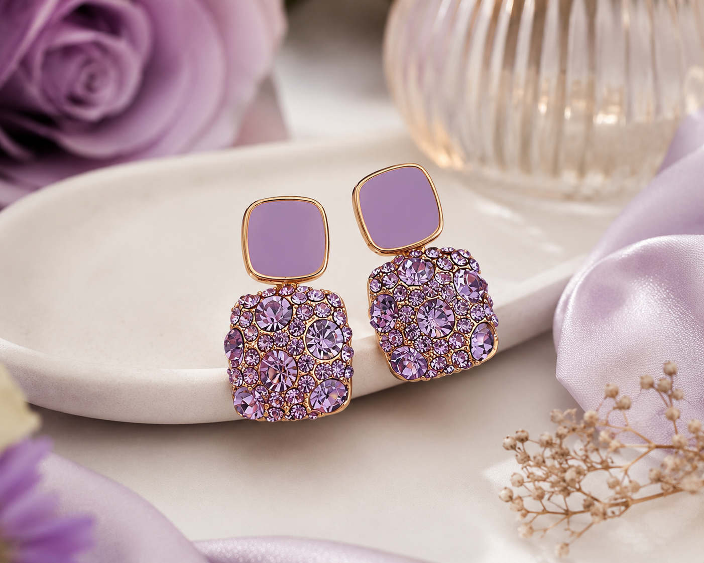 Purple Glow Studs | Lavender love Earrings | Style Minimalist Stud Earrings for Women & Girls | Trendy Anti-Tarnish Everyday Earrings