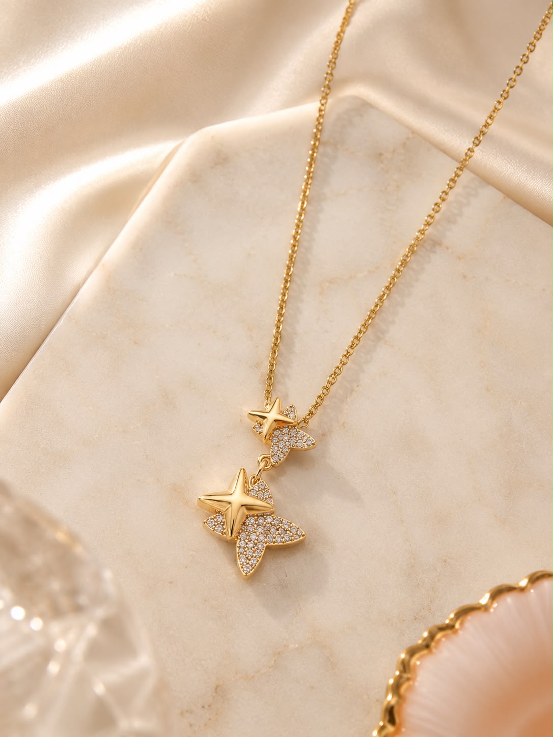18k Gold plated Butterfly & Star Gold Pendant Necklace for Women | Premium Stainless Steel | Anti Tarnish | CZ Diamond | Minimal Luxury Necklace