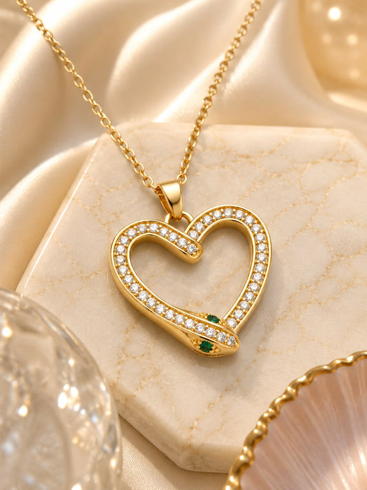18k Gold plated Snake Eye Heart Pendant Necklace for Women | Gold Plated Stainless Steel Anti-Tarnish Zircon Necklace | Waterproof Fashion Jewelry