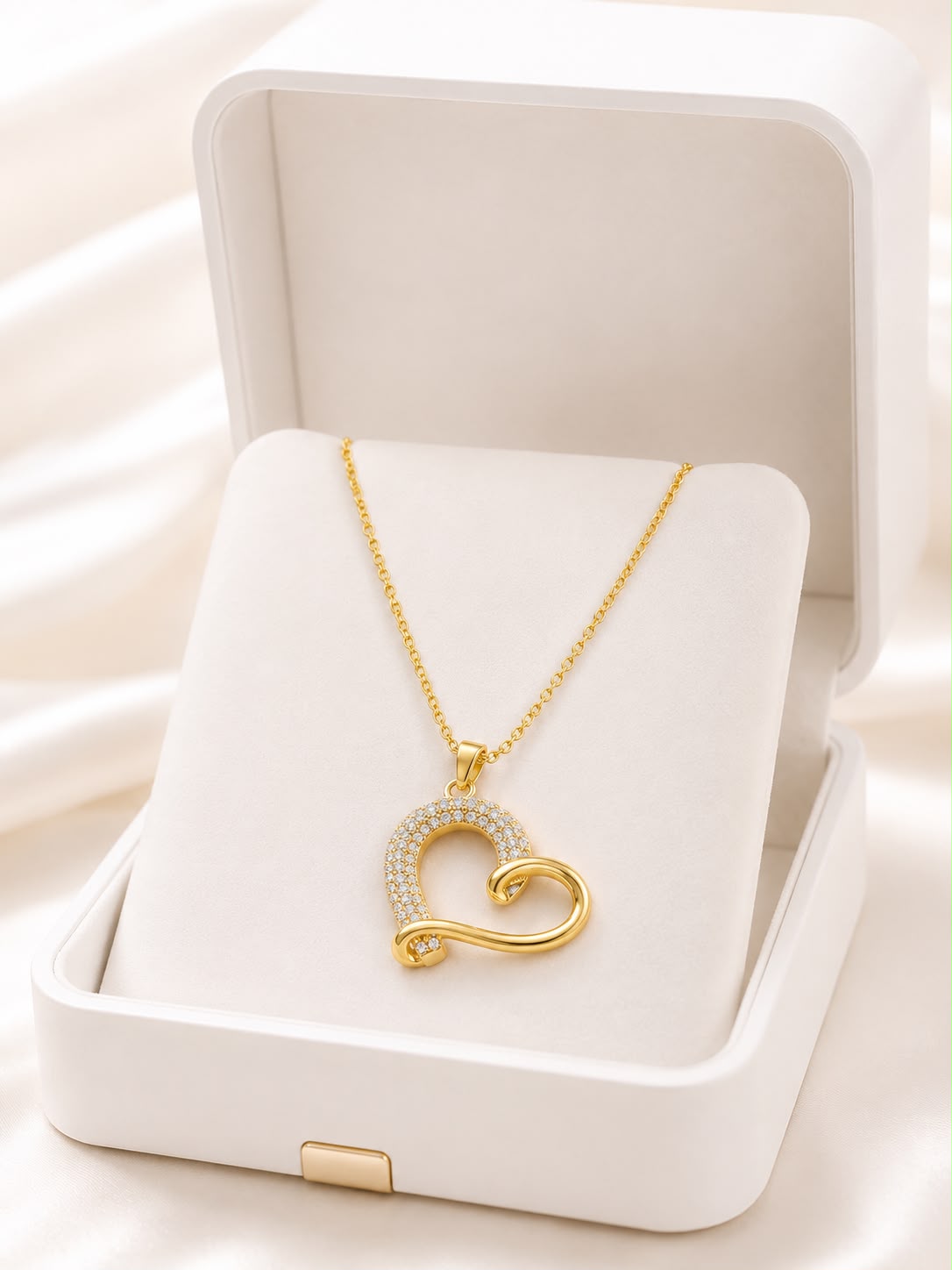 18k Gold plated Sparkling Open Heart Pendant Necklace for Women | Gold Plated CZ Heart Necklace | Anti-Tarnish Stainless Steel Chain | Romantic Minimal Jewellery
