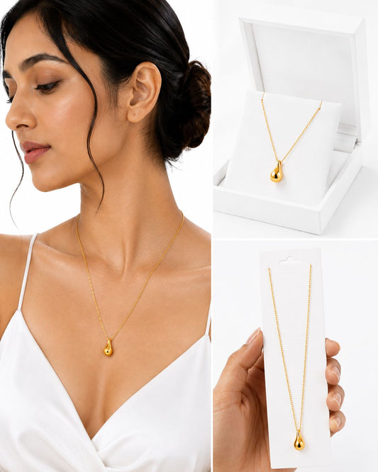 Gold Teardrop Pendant Necklace for Women | Stainless Steel Anti-Tarnish Waterproof Minimalist Chain | Everyday Luxury Jewellery | OORA by Zivya