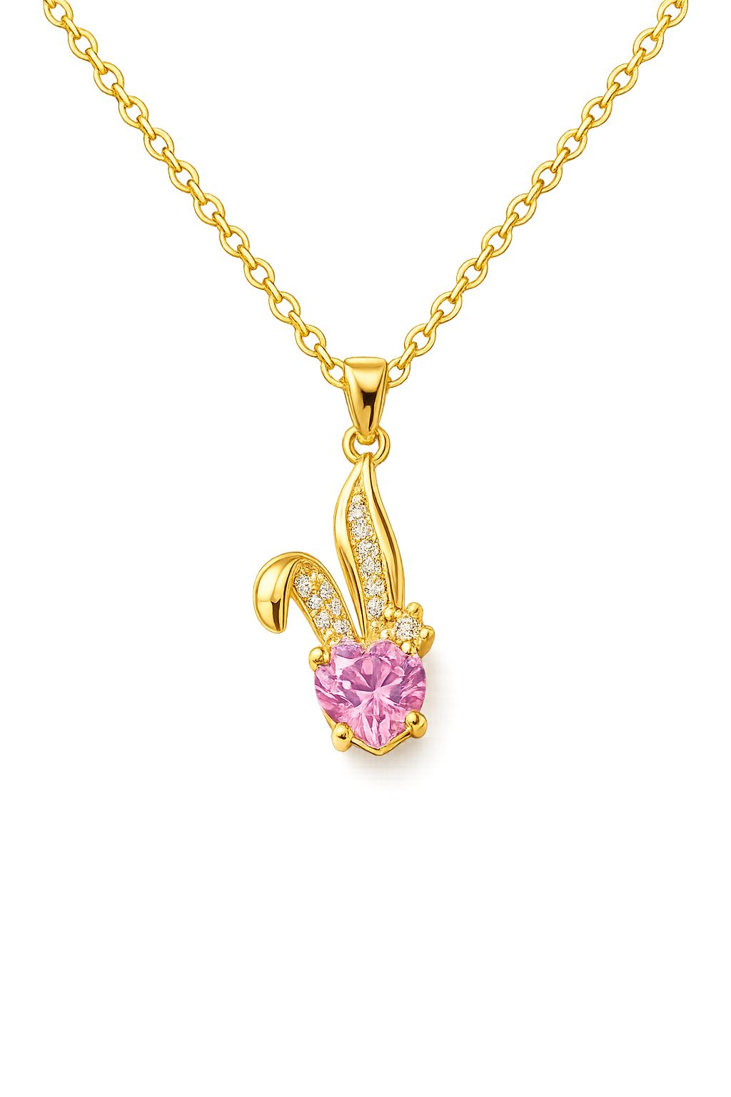 18k Gold plated Pink Heart Crystal Bunny Pendant Necklace for Women | Gold Plated Cute Rabbit Pendant | Anti-Tarnish Stainless Steel Chain | Minimal Everyday Jewellery | Gift for Girls