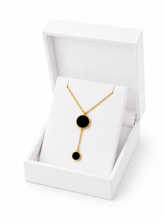 Black Double Circle Drop Pendant Necklace for Women | Gold Stainless Steel Anti-Tarnish Waterproof Minimalist Necklace | OORA by Zivya