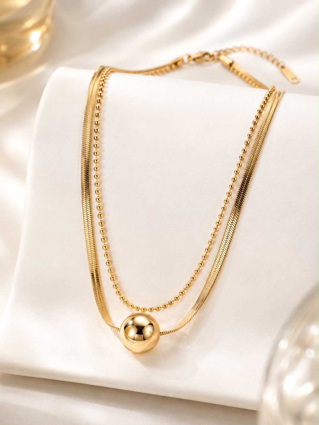 18k Gold plated Layered Gold Ball Necklace for Women | Double Layer Snake Chain Necklace | Anti-Tarnish Stainless Steel | Minimalist Statement Jewellery