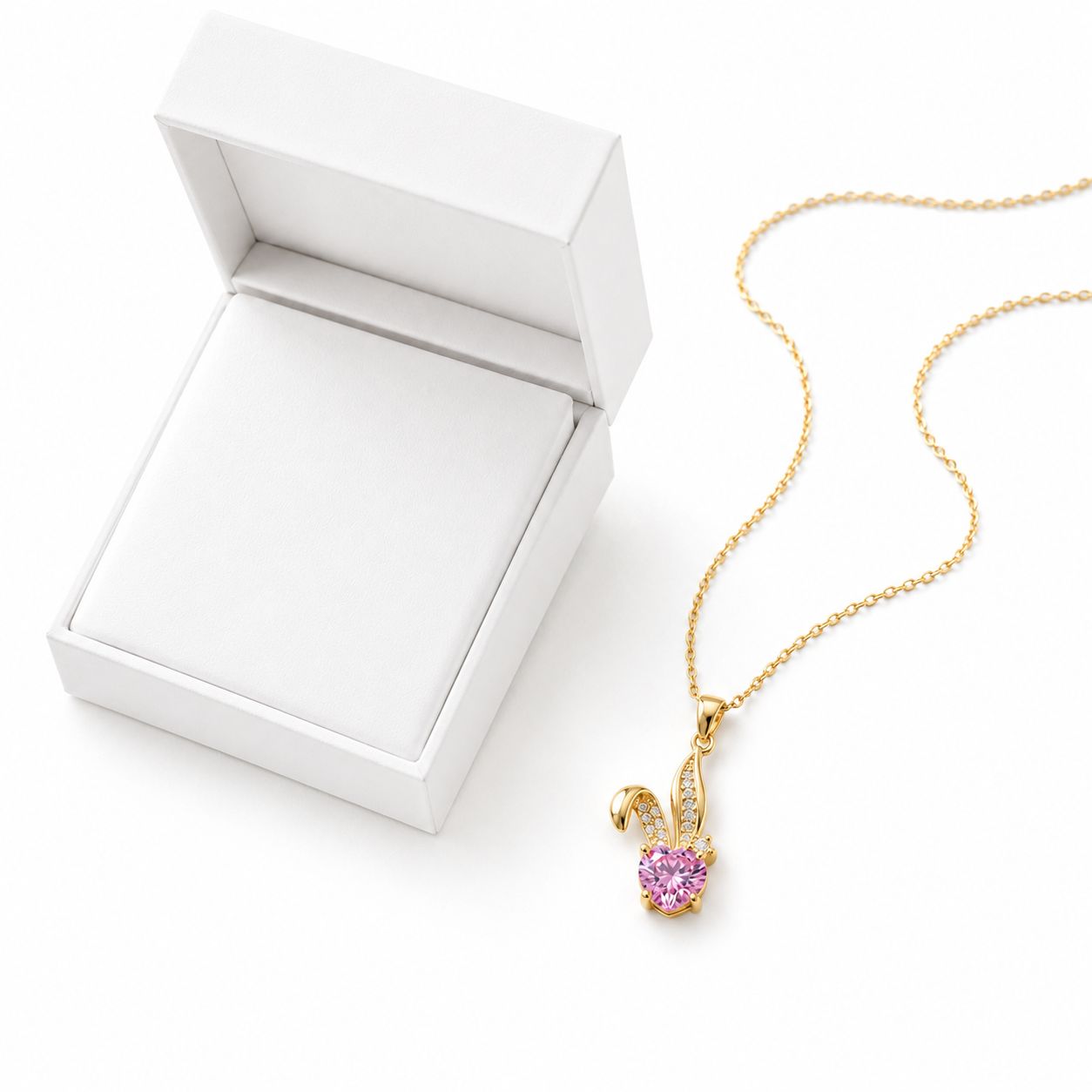 18k Gold plated Pink Heart Crystal Bunny Pendant Necklace for Women | Gold Plated Cute Rabbit Pendant | Anti-Tarnish Stainless Steel Chain | Minimal Everyday Jewellery | Gift for Girls
