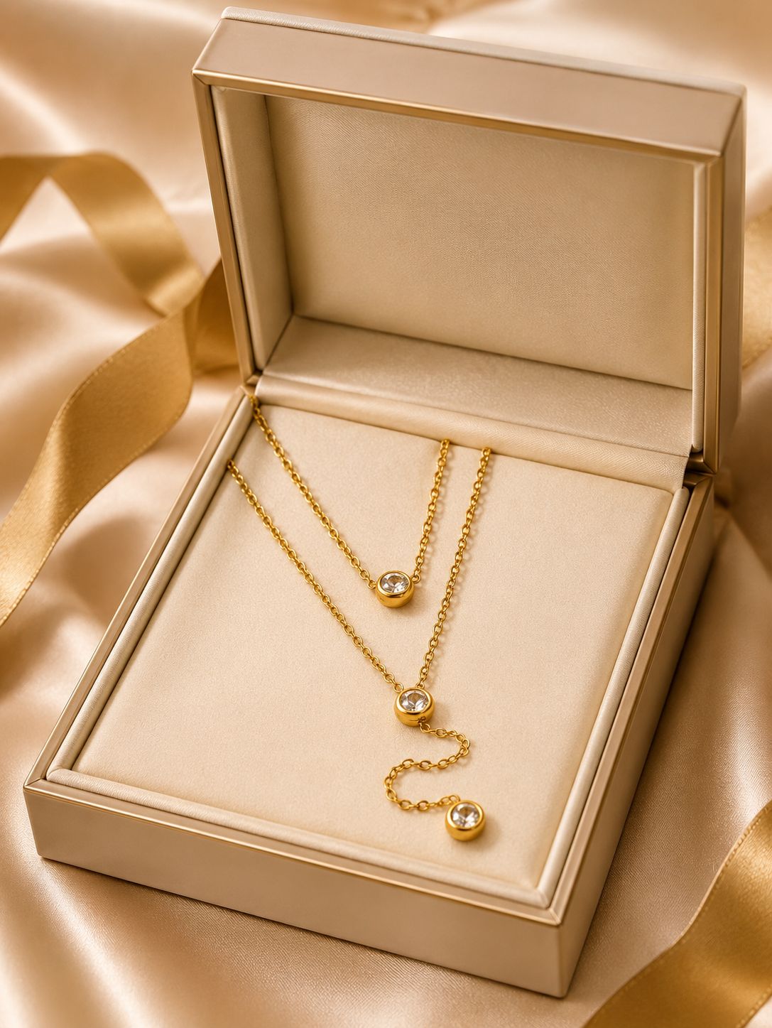 Gold Layered Crystal Drop Pendant Necklace for Women in Stainless Steel Anti Tarnish Waterproof Jewellery